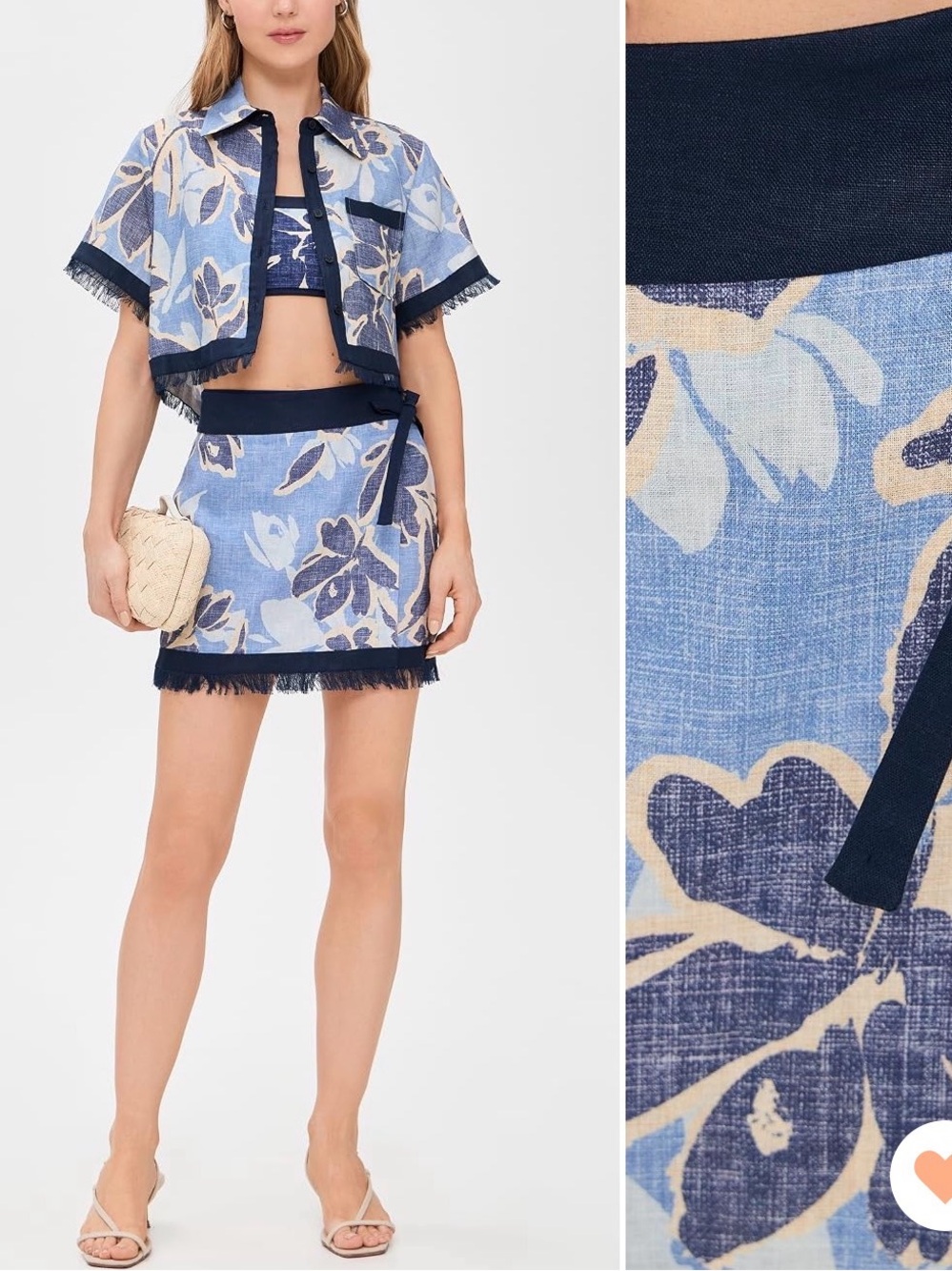 Blue Floral Fringe Mini Skirt Set by